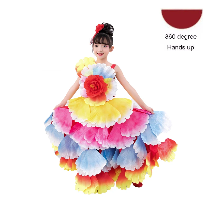 Color1 360 degree 6 видов цветов, испанское платье для девочек, для танцев фламенко, цыганские юбки Одежда для сцены платья для хора, лепестки, детские костюмы, 100 до 160 см - Цвет: Color1 360 degree