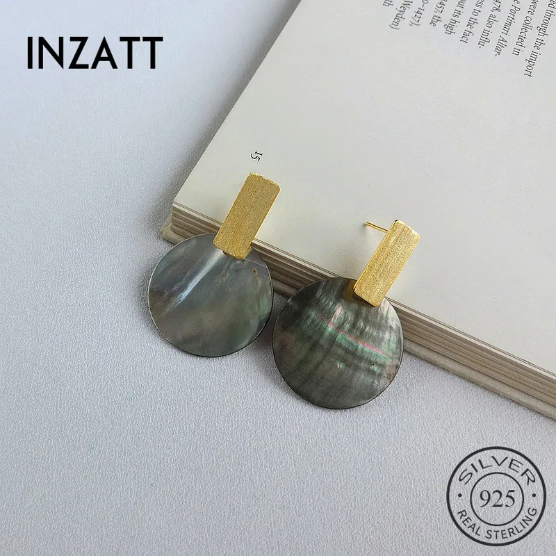 INZATT Настоящее серебро 925 проба Геометрическая круглая ракушка серьги гвоздики для модных женщин вечерние модные ювелирные изделия подарок