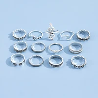 aprilwell 13pcs vintage snake rings set for women punk heart aesthetic geometric kpop flower anillo fashion jewelry dropshipping