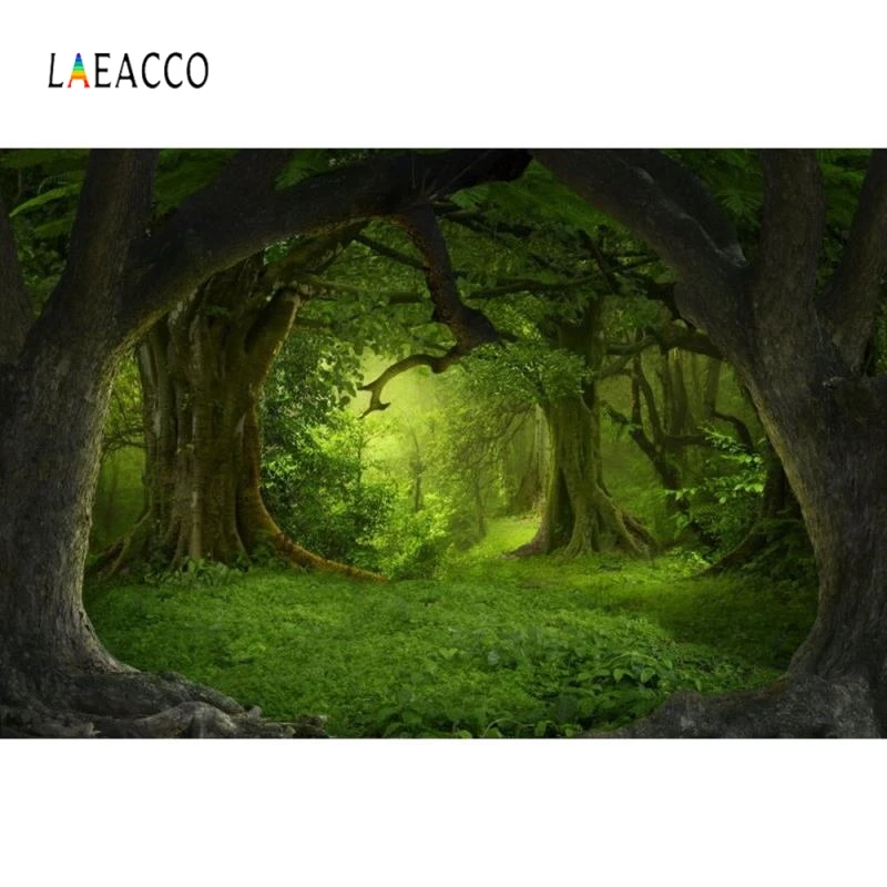 Laeacco сказка зеленый лес старые деревья пастбища для пейзажной фотографии фонов индивидуальные Фоны для фотостудии