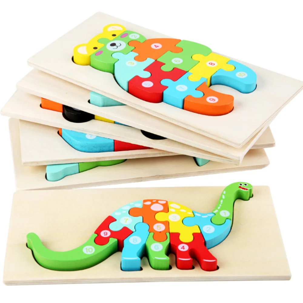 

1 Set of 3D Wooden Puzzle Board Cartoon Jigsaw Educational for Kids Tollders Children