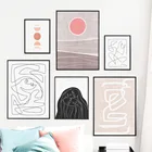 Настенная картина с абстрактными линиями, скандинавские настенные постеры с изображением гор, пейзаж, декор для гостиной