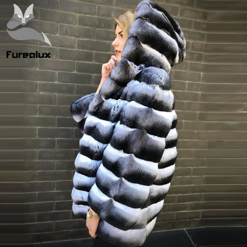 Furealux Зимние новые шубы из натурального меха женская модная повседневная