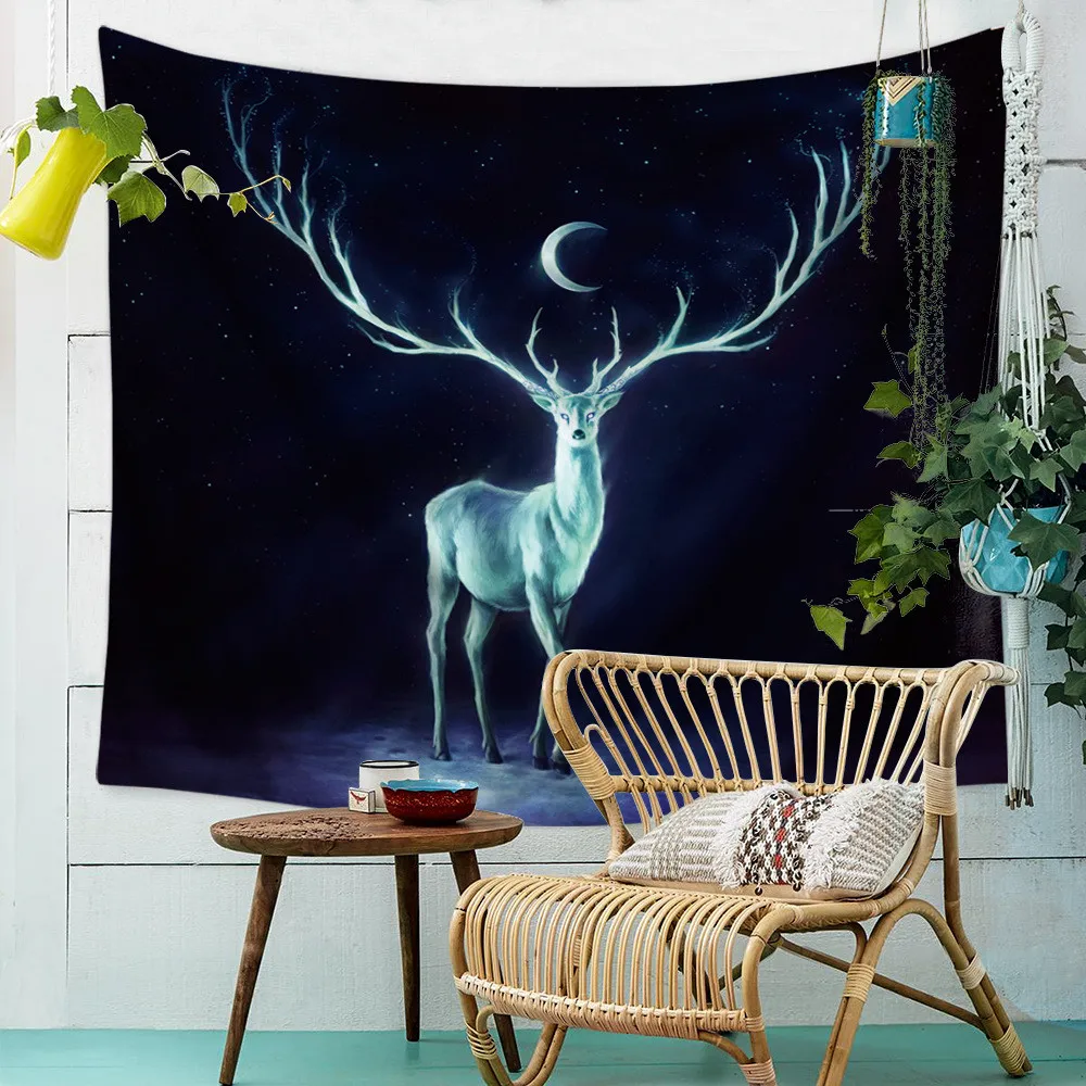 

Christmas Deer Printed Tapestry India Mandala Wall Hanging Tapestries European Style Polyester Bedspread Throw Blanket Yoga Mat