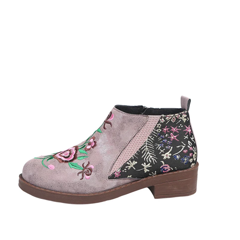

2021 Retro Women PU Leather Ankle Boots Woman Vintage Leopard Low Heels Women's Zip Ladies Shoes Female Short Boots Plus Size 43