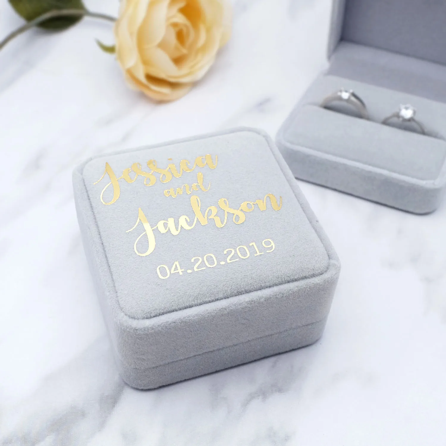 Gold Color Text Velvet Ring Box,Personalized Ring Box,Custom Wedding Ring Box,Engagement Wedding Box,Vintage Style,Gift for Wedding - Цвет: Gold Color Text