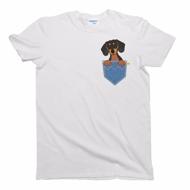

Cute Pocket Dog Men and Women Same Style Four Seasons Short Sleeve Men Clothing Tees