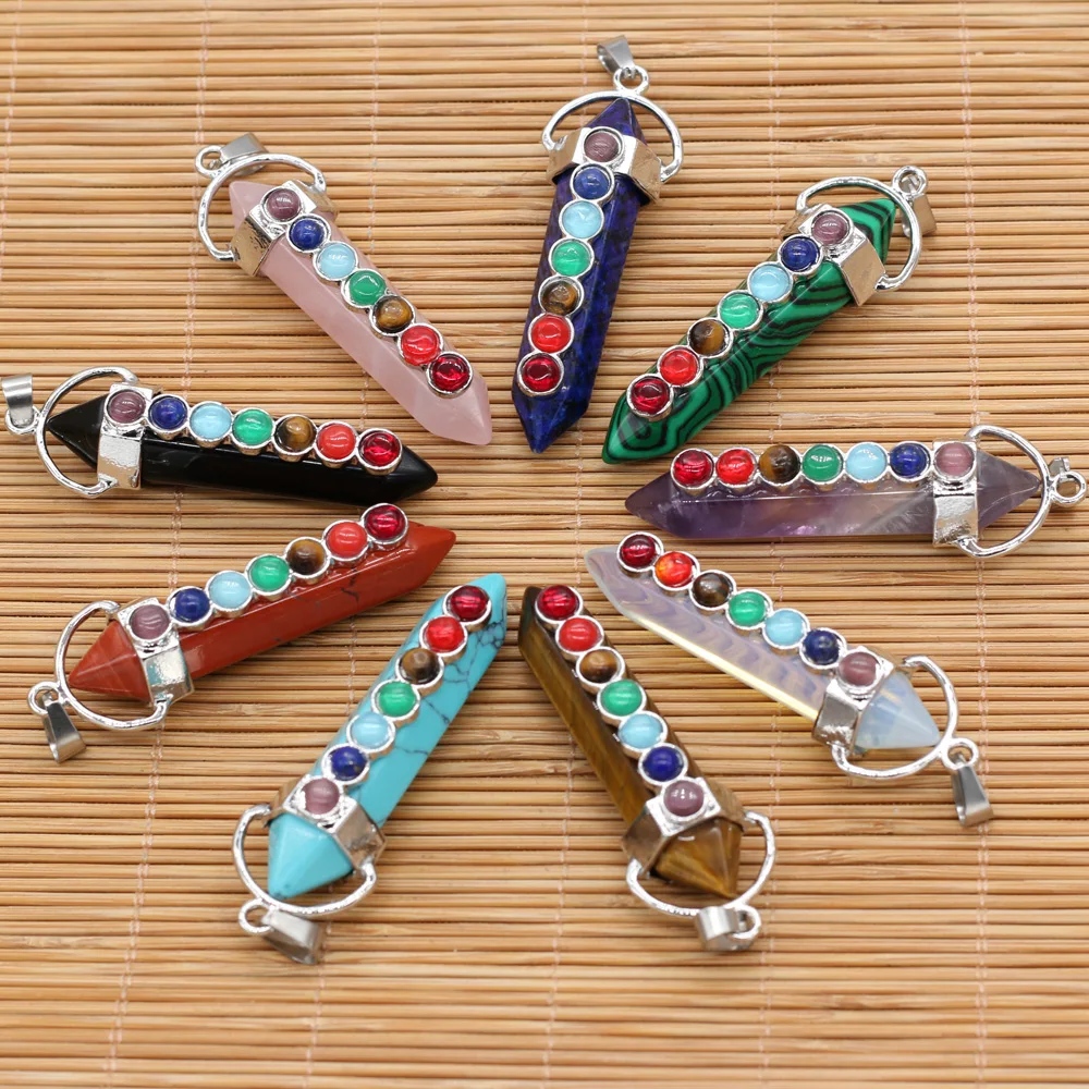 Семь чакр розовый Quartzs кулон аметисты с украшением в виде кристаллов Колонка