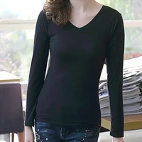 80 hot sell slim long sleeve solid color v necko neck skinny top bottoming shirt for daily life