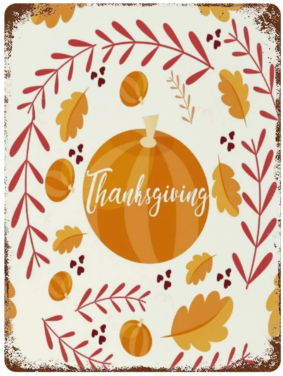 

NoBrands Vintage Retro Metal Tin Sign Wall Decor Art Thanksgiving Day Ferns Garland Pumpkin Home Decor Plaque Poster (20x30cm)