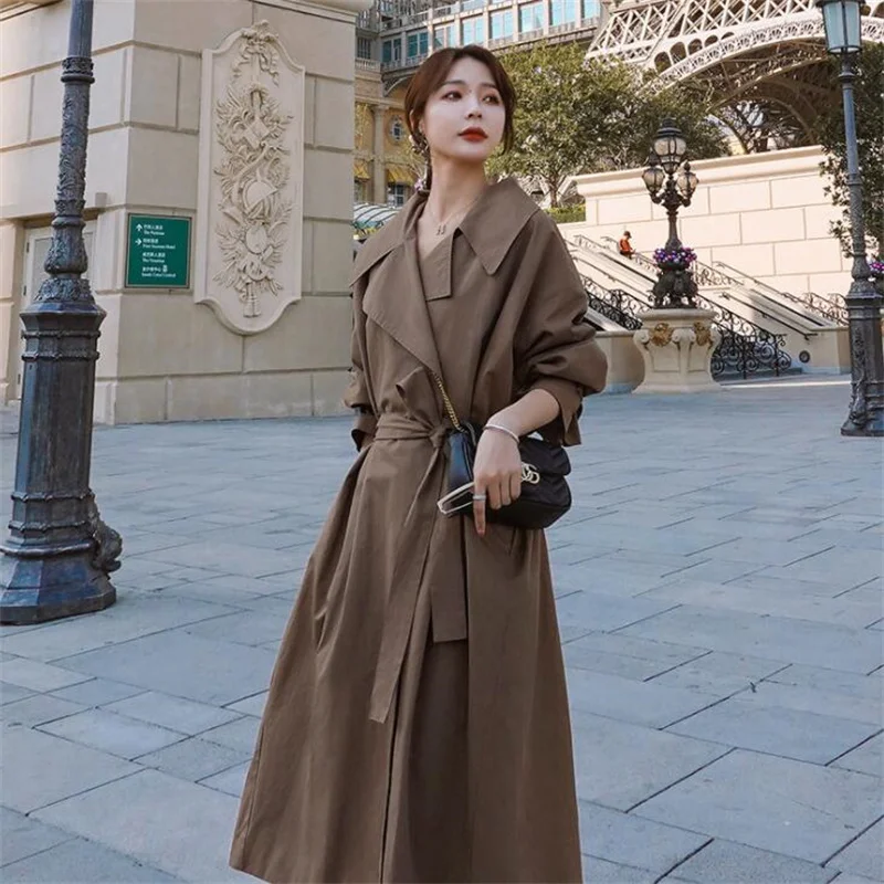 Spring 2021Trench coat women's new long over-the-knee clothes lace-up windbreaker loose large женские ветровки ветровки