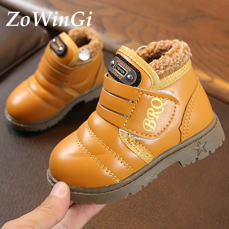 

Size 21-30 Winter Warn Snow Boots for Children Martin Boots bota infantil menina PU Leather Girls Warm Cotton Snow Boots for Boy