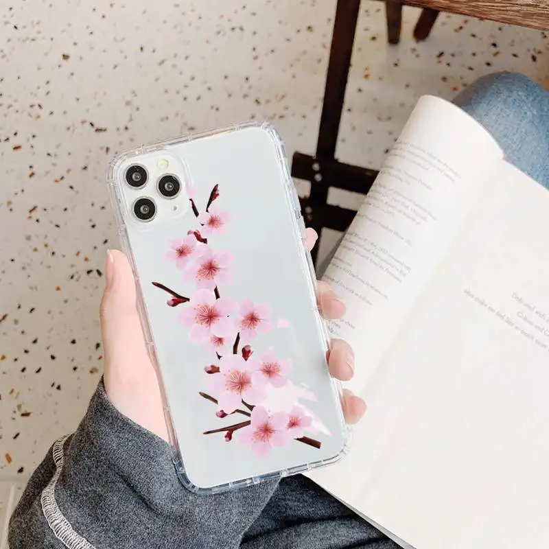 

Cherry blossoms Pink Flower Phone Case Transparent soft For iphone 5 5s 5c se 6 6s 7 8 11 12 plus mini x xs xr pro max