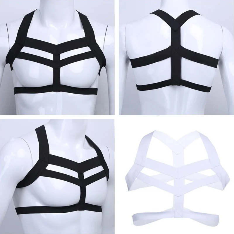 

Sexy Men Sissy Lingerie Body Chest Harness Bondage Belt Costumes Arm Sleeve Halter Neck Clubwear Hollow Out Clothes Exotic Tanks