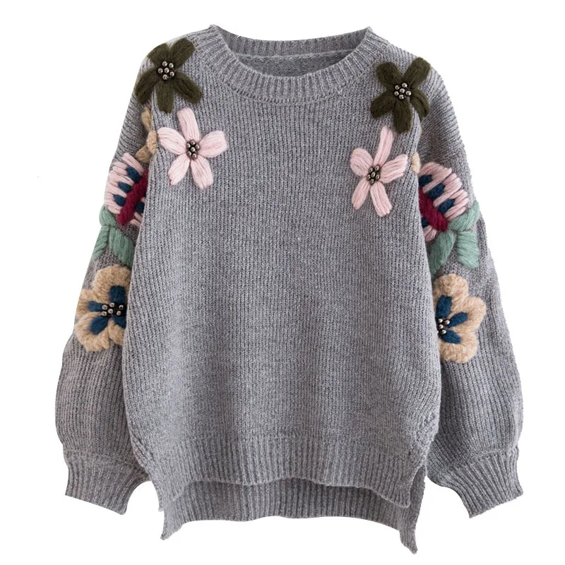 

2020 Winter Women O-neck Sweaters Autumn Women Flower Knit Sweaters