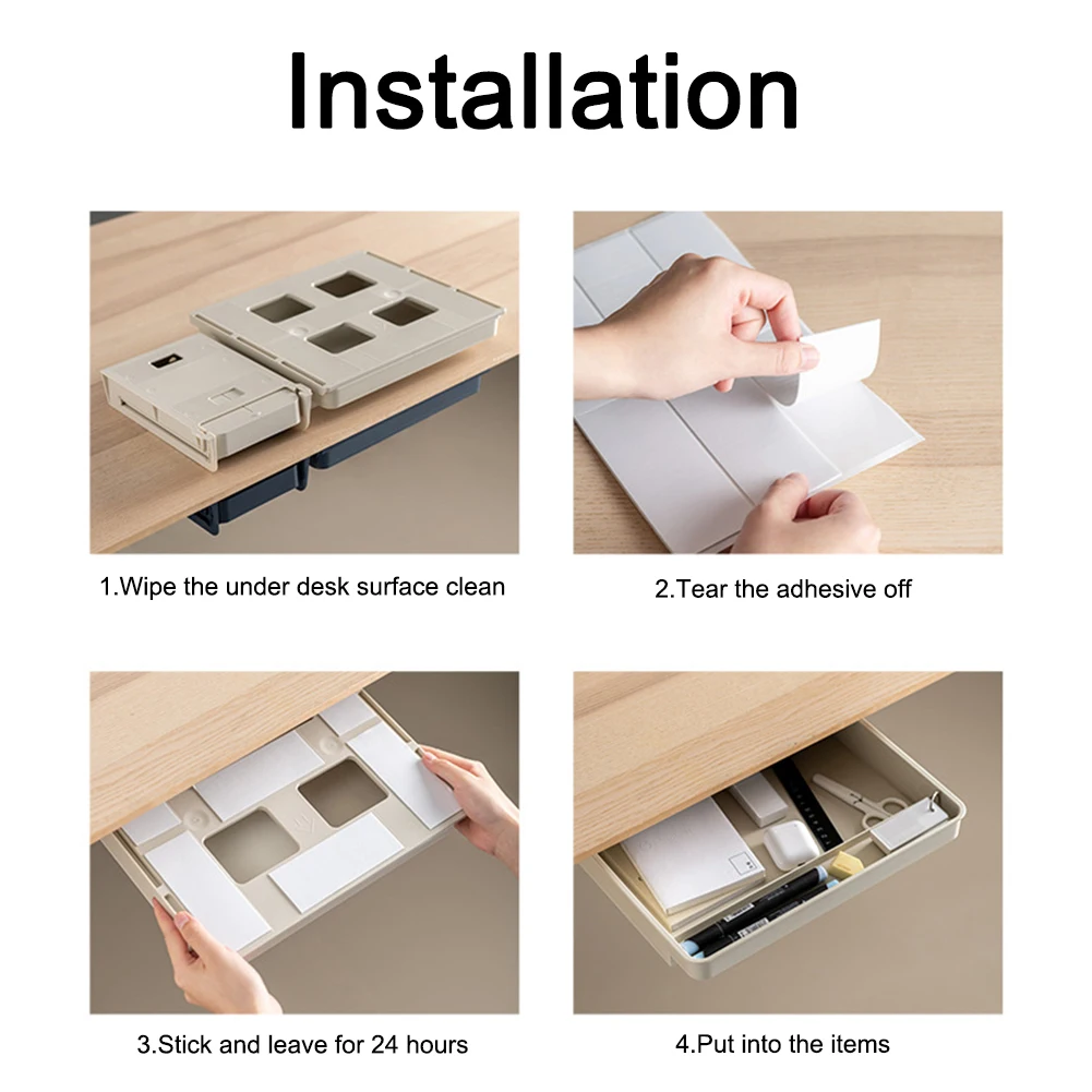 

Self-Adhesive Under Desk Drawer Hidden Desktop Sticky Drawer Organizer for Stationery Pencil Toys Remote Controller Blue Gray
