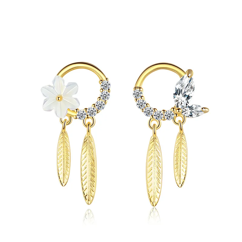 

BONLAVIE S925 Sterling Silver Earrings Classic Temperament Earrings Simple Small Flower Retro Earrings