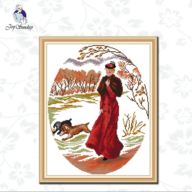 

Joy Sunday,Lady in red,cross stitch embroidery kit,11CT Portrait pattern cross stitch,Needlework counted cross-stitch patterns