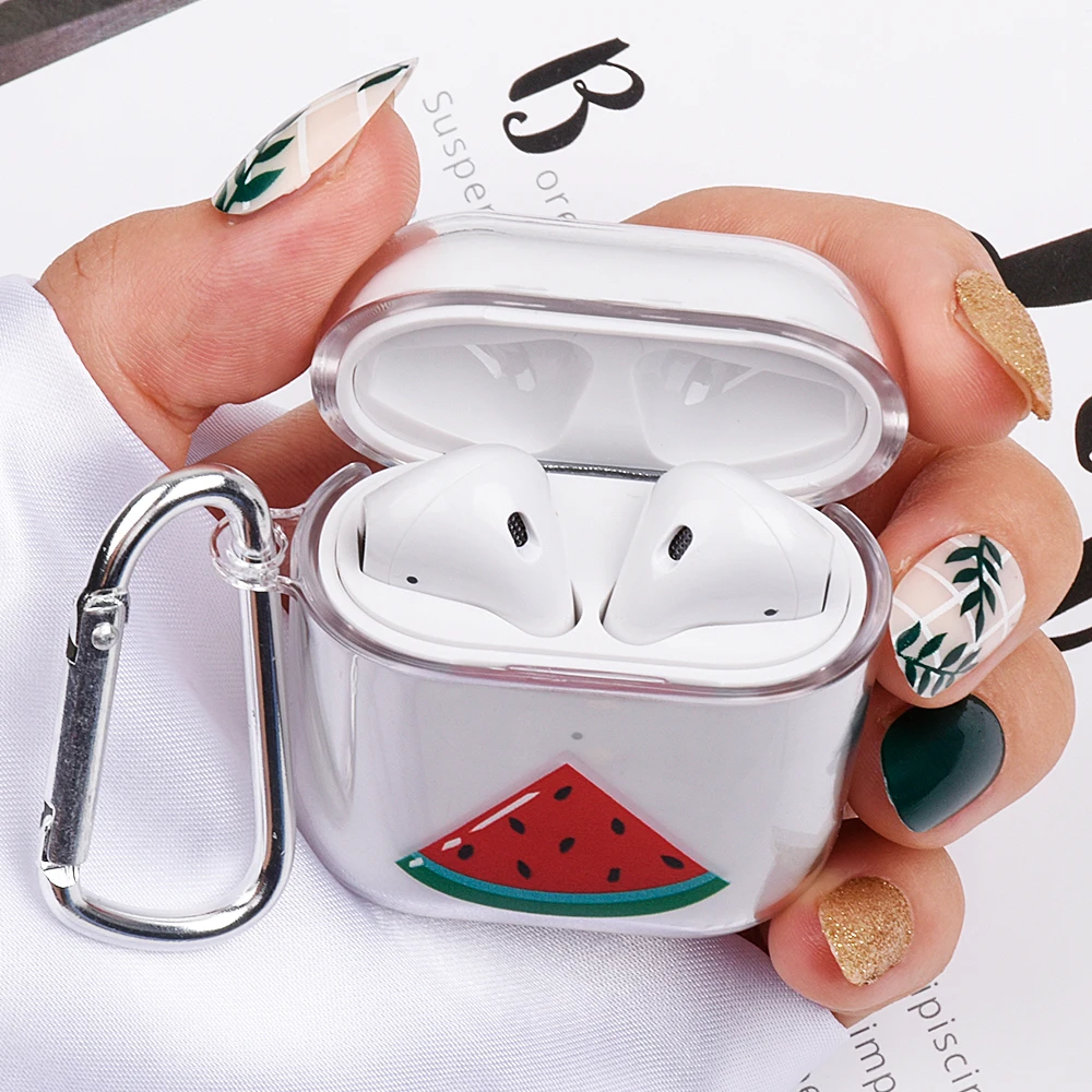 Для AirPods 2 1 чехол Роскошный прозрачный жесткий защитный чехол для пк беспроводные наушники чехол для Air pods 2 1 прозрачный авокадо пара