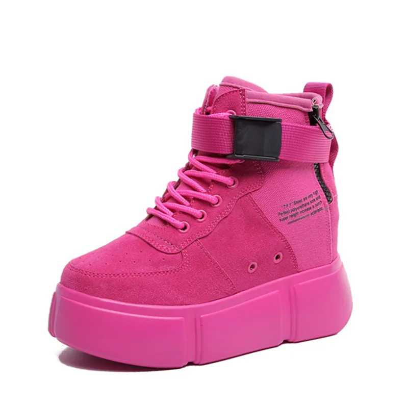 Женские высокие кроссовки повседневные Ботильоны на танкетке 10 см увеличивающие