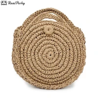 leisure beach crochet round straw bag woven diagonal handbags for women 2021