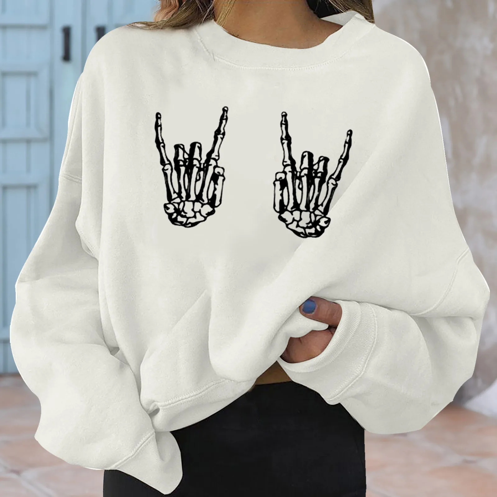 

Повседневные толстовки, зимняя теплая толстовка с длинным рукавом, женские свитшоты с принтом черепа в стиле Харадзюку, пуловеры оверсайз, ...