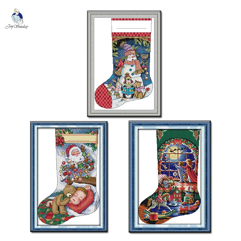 

Joy Sunday Christmas Style Printed Fabric Cross Stitch Kits11CT14CT Counted Canvas DIY Embroidery Handmade Needlework Gifts Sets