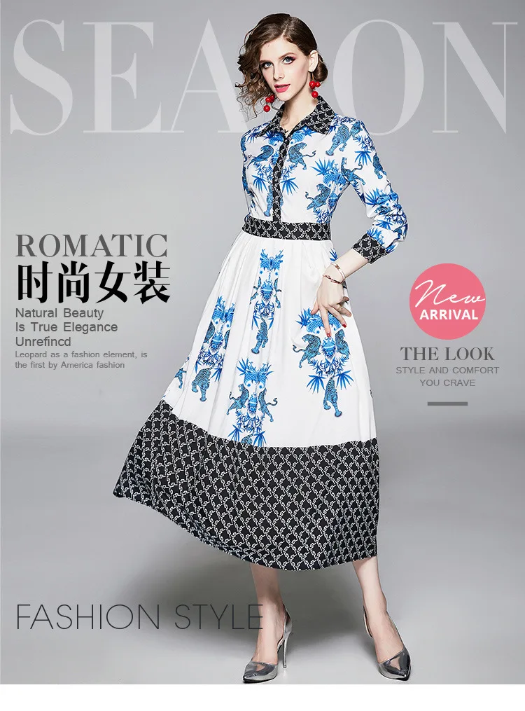 Винтажная Цветовая печать женские вечерние длинные платья 2019 Весна Осень Новые