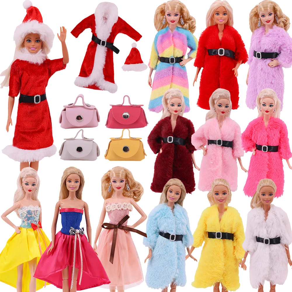 

Doll Clothes Handmade Evening Dress Winter Plush Long Coat Fit 11.8Inch Barbies Doll,30cm BJD Girl,Doll Accessories Christmas Gi
