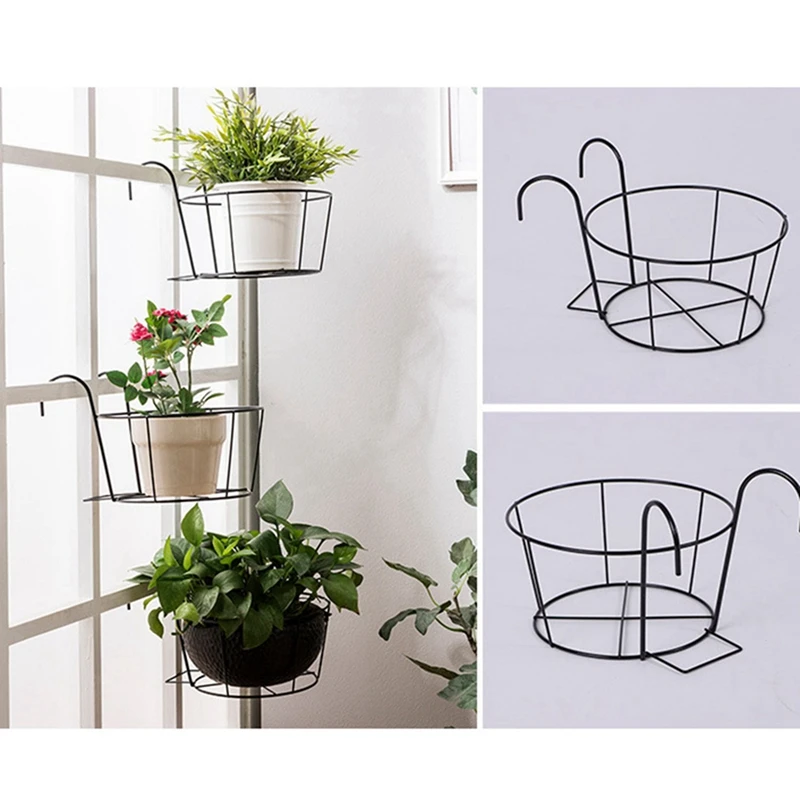 

5Pcs Resin Plastic Large-Diameter Pot Green Planting Pot & 3 Pcs Wrought Iron Black Flower Tray Hanging Basket