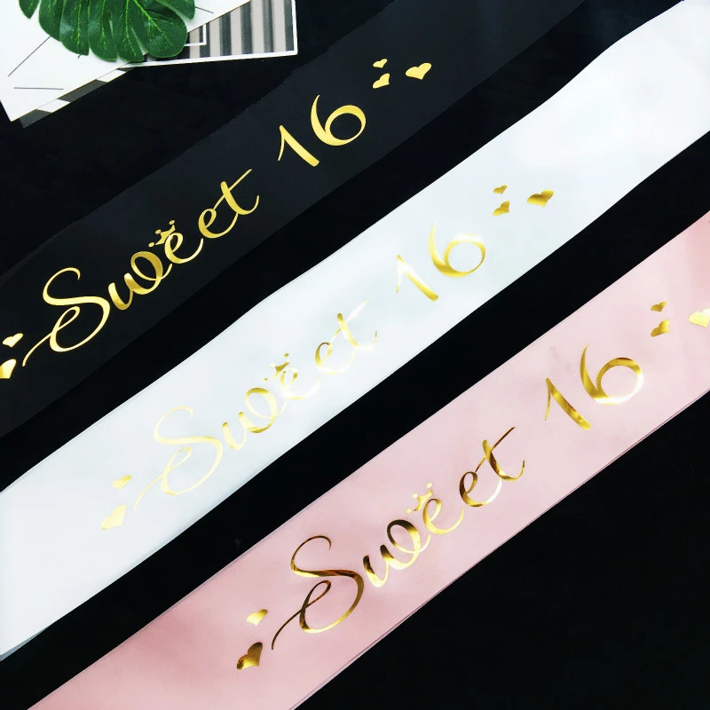 

1Pcs Sweet 16 Princess Birthday Sash Girls 16th Birthday Party Decorations Kids Supplies Favor Gifts Happy Birthday Decoration