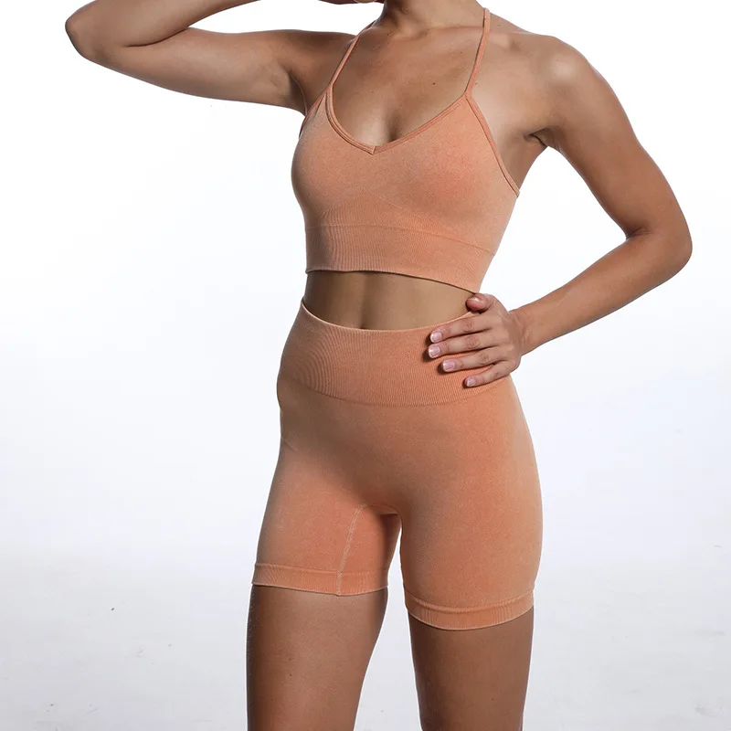 

Women Yoga Suit Seamless Tracksuit Sling Padded Vest Tight High Waist Shorts Pants Sportswear Clothing Gym Workout Outfit,ZF952