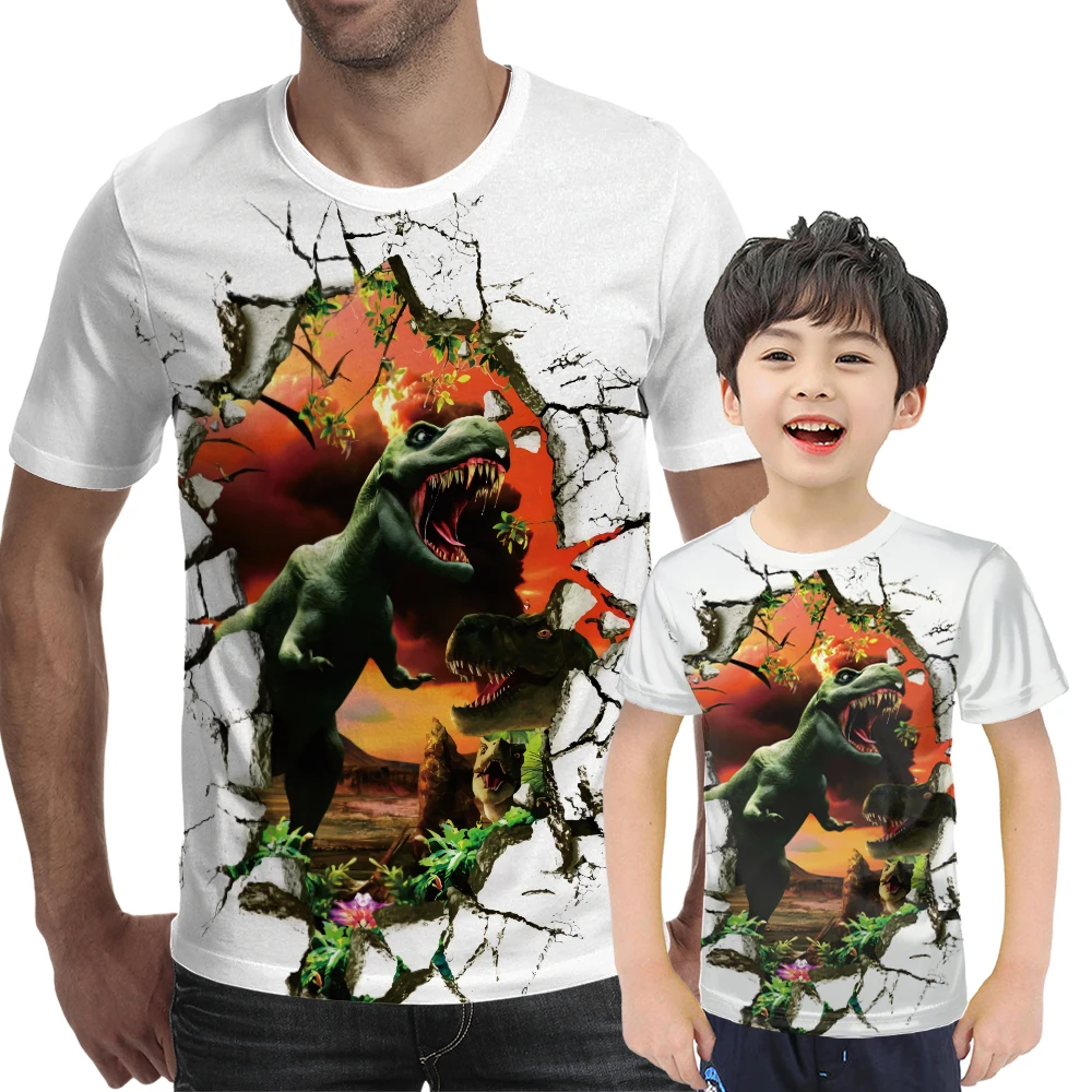

Novelties 2021 3d Printed Spring Summer Tshirt Men KIDS Dinosaur Tshirt Through The Wall 3D Style Broadcloth Funky T Shirts