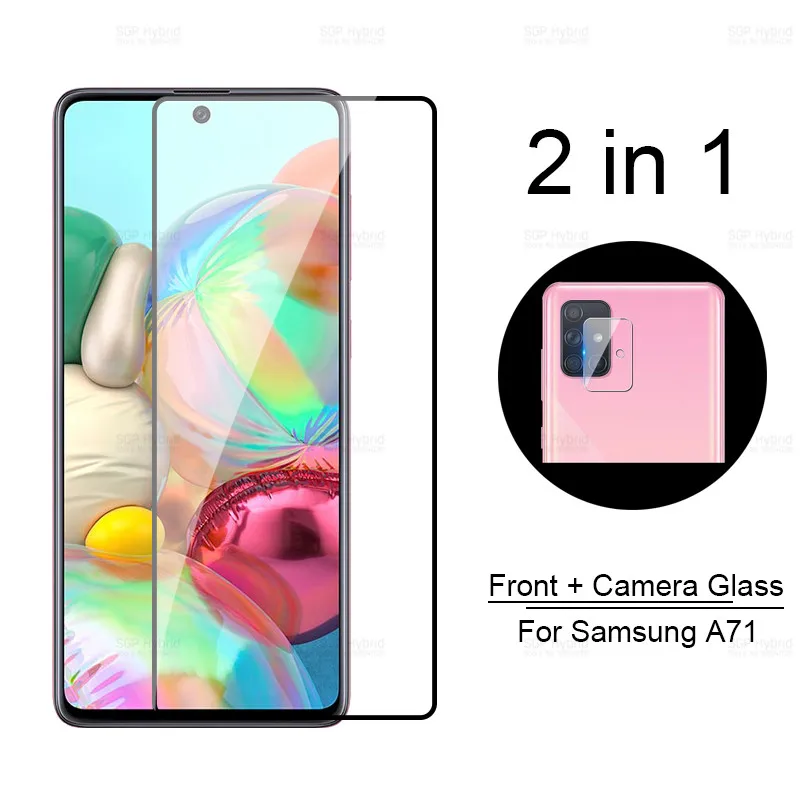 2 в 1 полное клеевое закаленное стекло для samsung Galaxy A71 объектив камеры Защитное 6 7