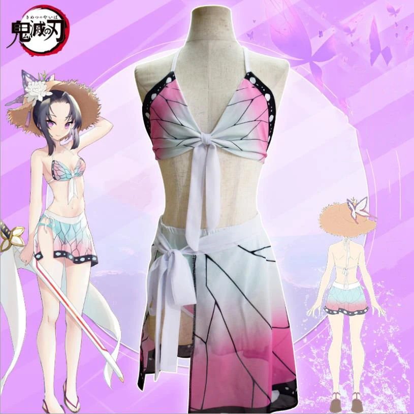 

Demon Slayer Cosplay Kamado Tanjirou Kochou Shinobu Halloween Party Summer Swimsuits Role Cos Play Costume Bikini