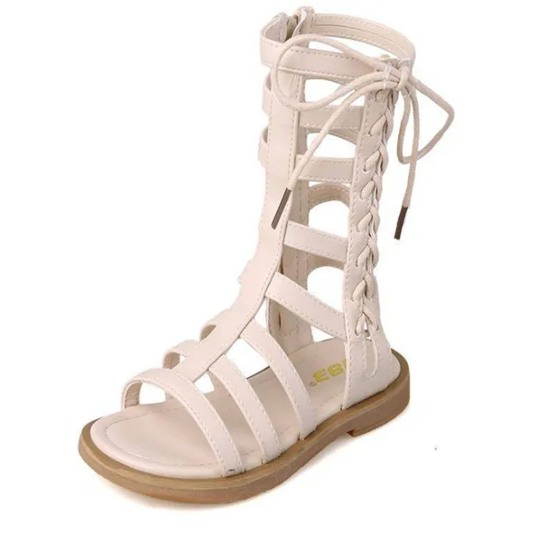 Sandalias romanas con lazo para ni&ntilde;as, zapatos planos de princesa con cremallera, de tubo alto, para verano, E502-5