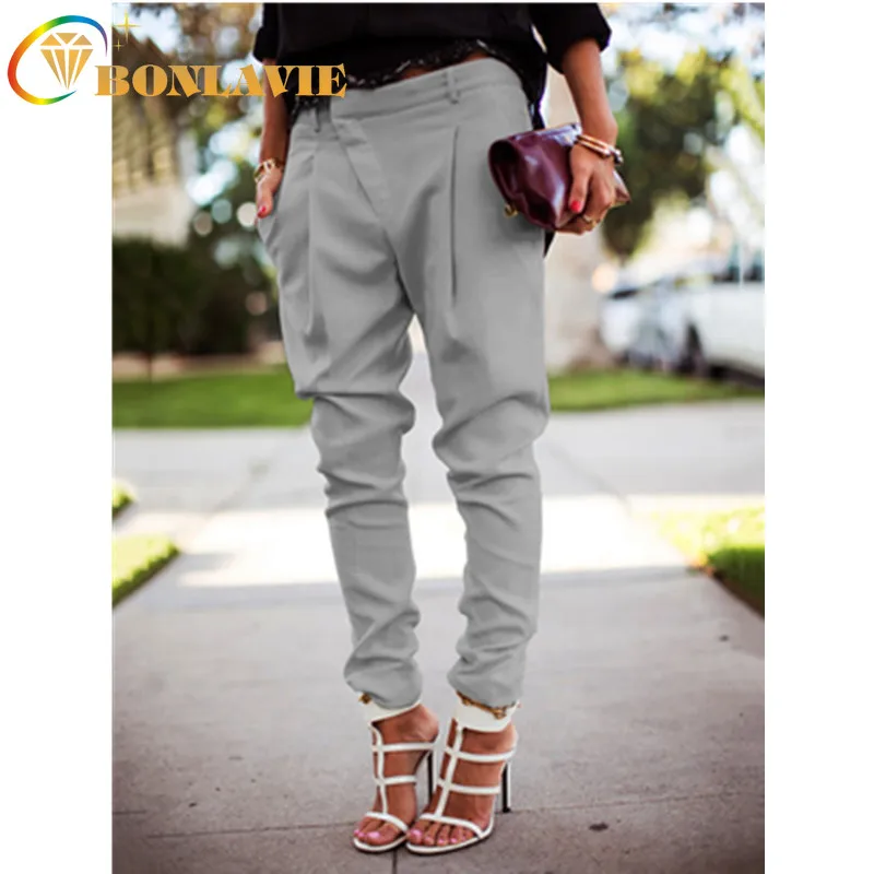 

Модные однотонные женские брюки 2019 длинные брюки-карандаш со средней талией и карманами однотонные облегающие брюки-карандаш размера от S д...