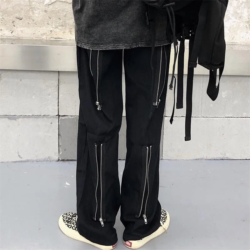 

Streetwear wide leg pants women Joggers couples bottom Side zipper patch pocket Harem 2020 New Spring Autumn Trousers