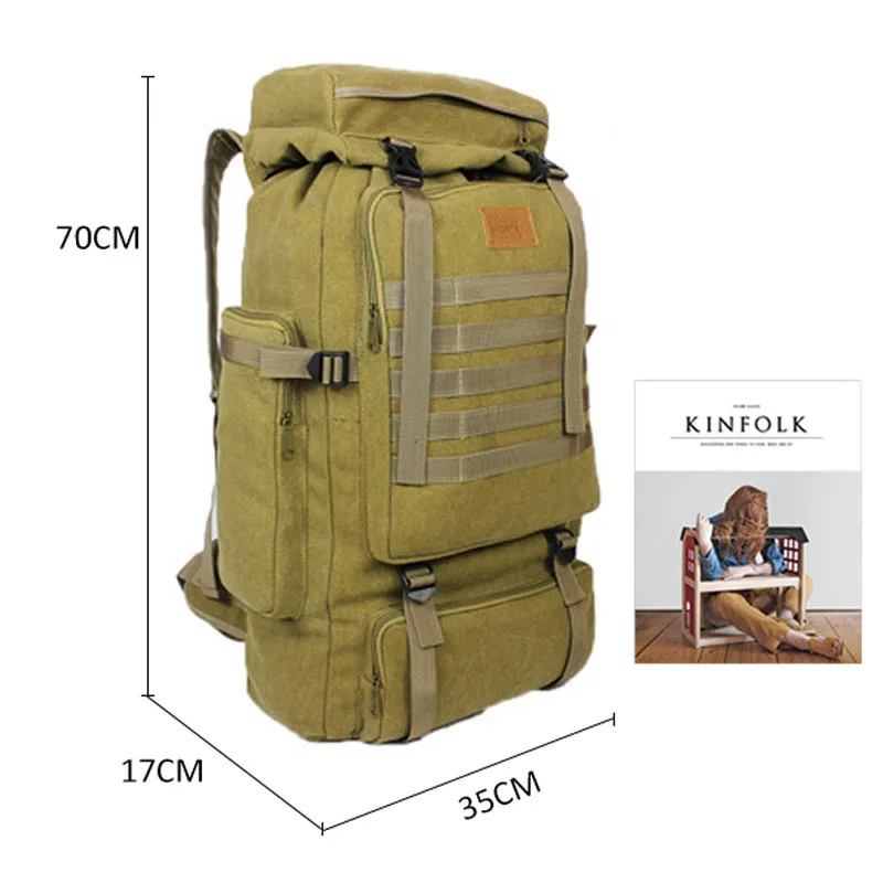60L Large Military Bag Canvas Backpack Tactical Bags Camping Hiking Rucksack Army Mochila Tactica Travel Molle Men Outdoor XA84D