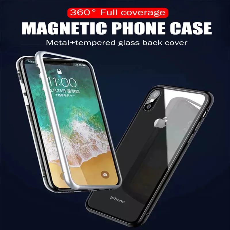 Магнитный чехол для iPhone 11 X Xr Xs Max 6 6s 7 8 Plus, противоударный чехол для iPhone 11 Pro Max, задняя крышка из закаленного стекла