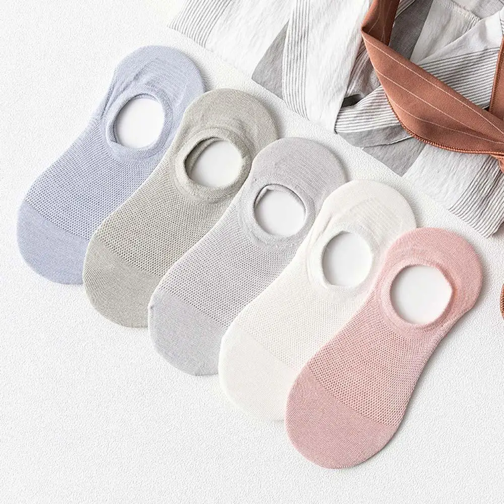 

1Pairs Women non-slip invisible Socks Summer Solid Color Mesh Ankle Boat Socks Female Cotton Slipper No show Socks