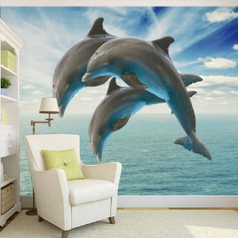 

Drop Shipping Photo Wallpaper HD 3D Stereo Naked Dolphin Jumping TV Background Decorative Painting Custom Wallpaper Lobby Mural