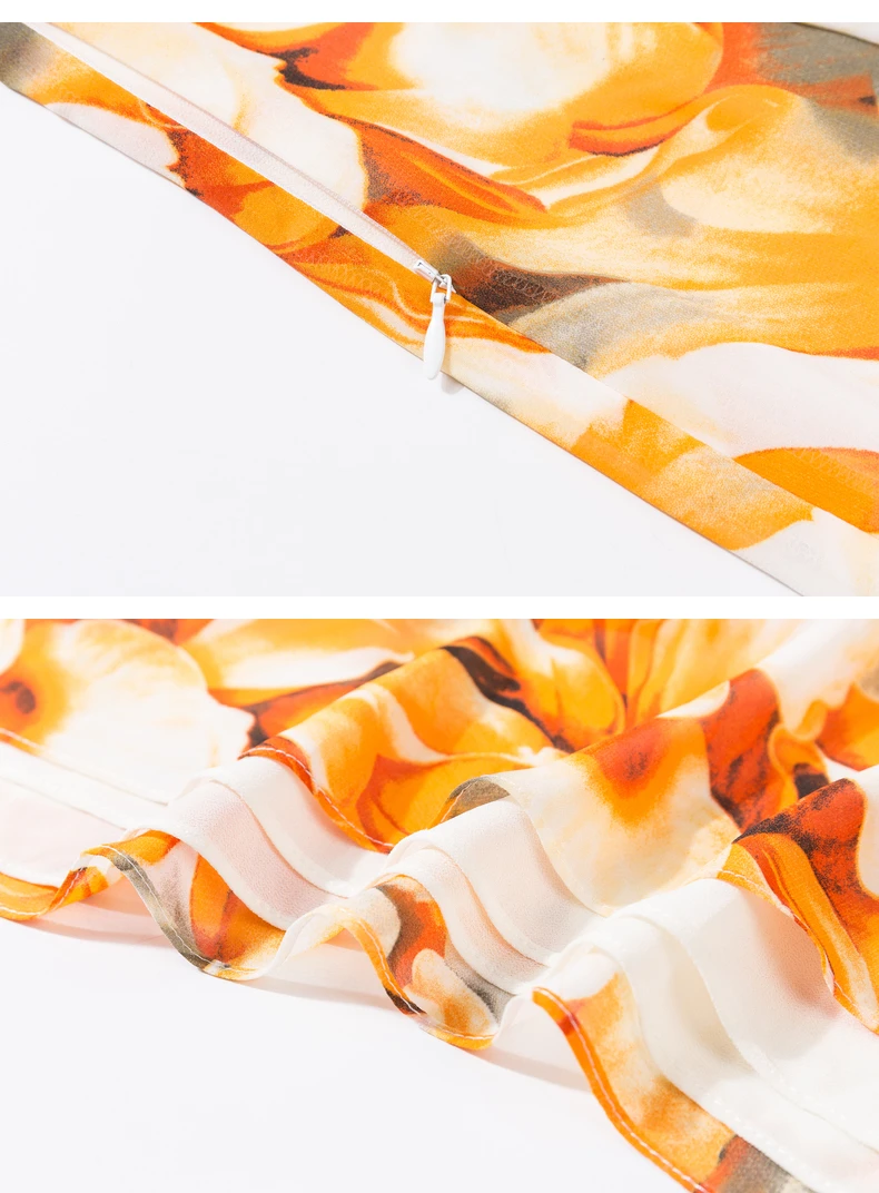 

Spring Summer Women Casual Chiffon Wear Orange Cardigan Print Dress Two Piece Set