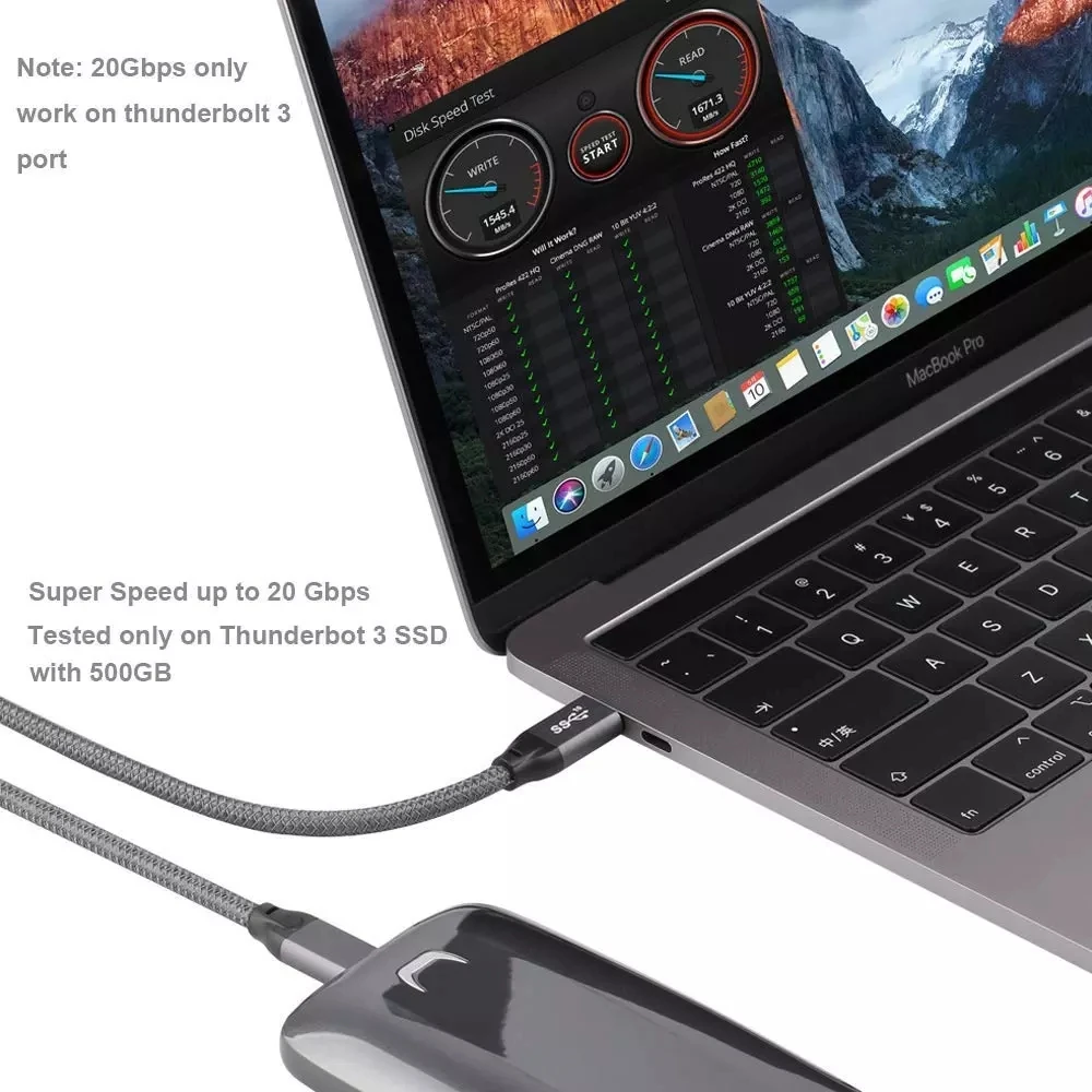 Кабель USB Thunderbolt 3 PD 2 см-Type CM 100 Вт 5 А/20 в быстрая зарядка 4K с чипом E-mark 10 Гбит/с