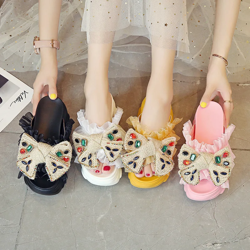 

Platform Slippers Women Rhinestone Slippers Sandals Thick Sole Slides Summer Candy Colors Outdoor Chunky Slides Women