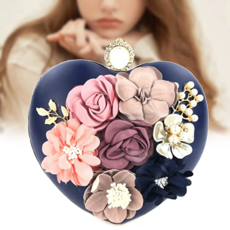 Новый цветочный дизайн вечерняя сумка металлическая ручка в форме сердца