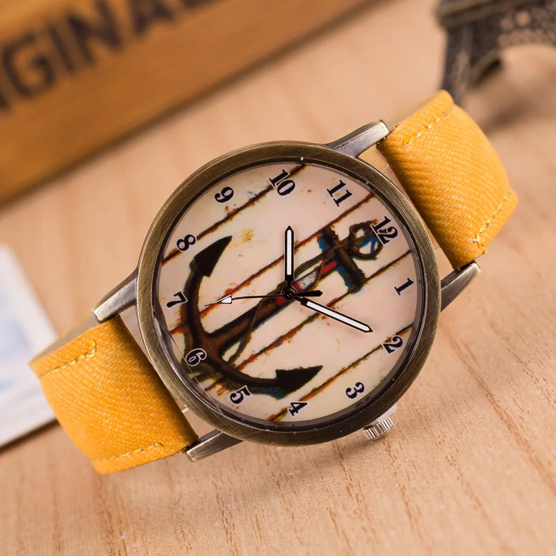 

British Retro Harajuku Graffiti Anchor Denim Comic Street Personality Canvas Strap Watch