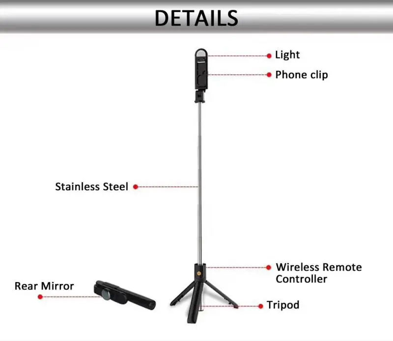 360° Rotating Mobile Phone Bluetooth Selfie Stick Universal Fill Light Multi-Function Bracket Handheld Live Support | Электроника