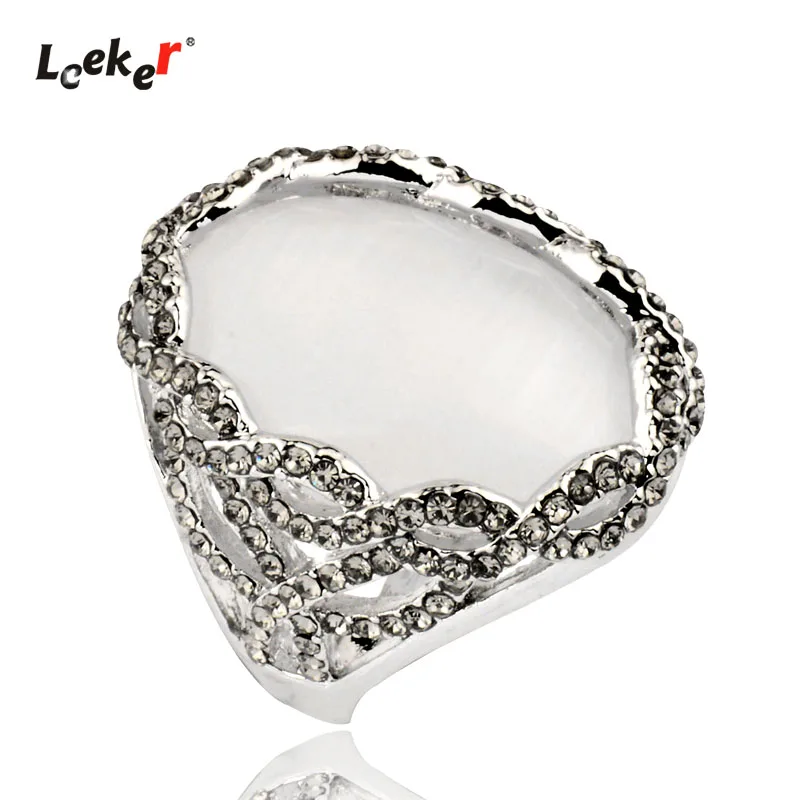 LEEKER уникальный кружевной узор большой Опаловый камень кольца для женщин