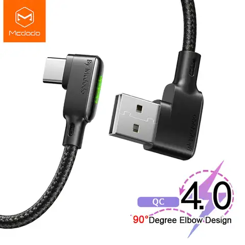Кабель Mcdodo USB Type-C для быстрой зарядки QC 4,0, светодиодный кабель, быстрое зарядное устройство, шнур USB C для передачи данных для Xiaomi Redmi, Samsung S10, ...